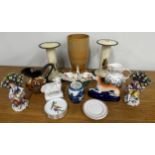 Mixed ceramics lot to include pair of Royal Daulton candlesticks, John Wadsworth Minton vase,