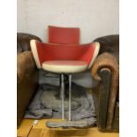 1950s Italian chrome based swivel barbers chair in two tone red and cream upholstery, 92cm high