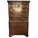 19th century mahogany chest on chest with blind fret work tracery fitted with nine drawers upon ogee
