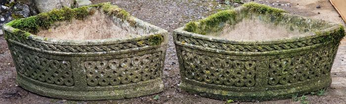 Cotswold Studios - Pair of weathered reconstituted stone garden corner planters with repeating