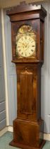 John Cameron of Kilmarnock flame mahogany cased eight day longcase clock, the dial painted with