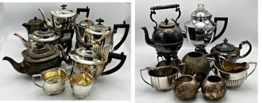 A large collection of various silver plated teawares to include an Art Deco ball shaped three