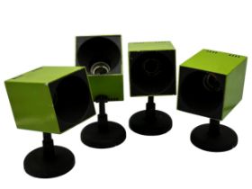 A set of four French spot lights all in square green metal cases, each 20cm high approx (4)