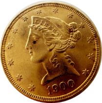 1900 gold five dollar coin, 8.3g