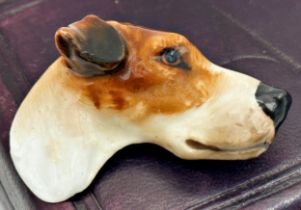 Royal Doulton porcelain Foxhound head brooch, 4.5cm long, in an Asprey box