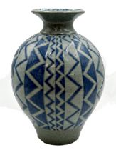 Jane Searle studio pottery stoneware baluster vase, with faceted zigzag decoration, 33cm high