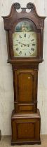 W . Darison of Kettering 19th century eight day long case clock, oak and fruit wood case, painted