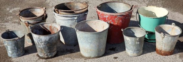 Collection of fourteen vintage galvanised buckets (15)