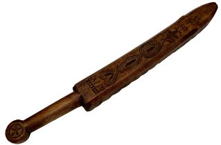 Interesting 19th century Scandinavian mangle board, with incised decoration, 68cm long