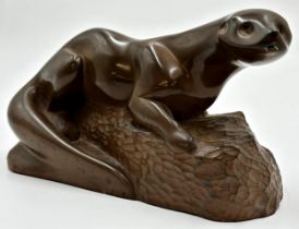 Richard Fisher bronzed cold cast resin study of an otter, 14 x 25cm