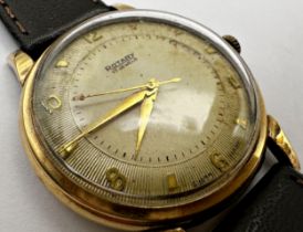 Vintage 9ct Rotary 17 jewels gents watch, 35mm case, convex champagne dial with gilt hands and