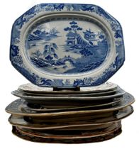 Collection of nine 19th century porcelain platters or meat plates