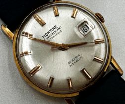 Vintage Montine of Switzerland 25 Rubis Doctors watch, 34mm case, champagne dial with date aperture,