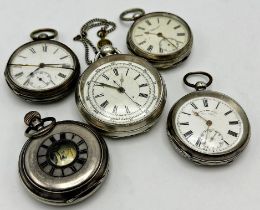 Five antique silver pocket watches