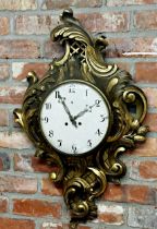 Interesting late 19th century Chippendale style Cartel carved giltwood wall clock, large dial with