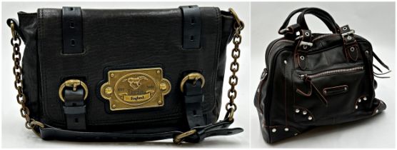 A Luella leather chain link black leather handbag. Gold tone hardware with magnetic front fastening,