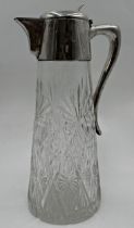 Stylish continental silver and cut glass claret jug, 31cm high