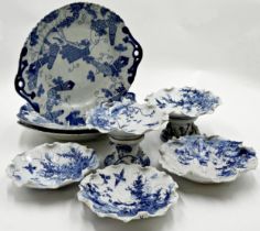 Collection of Chinese blue and white porcelain comprising three twin handled dishes, 33cm