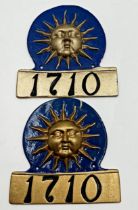 Pair of Salop iron Sun Life Assurance fire mark 1710 plaques, 17 x 17cm (2)
