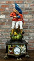 Victorian Napoleonic Boer War 'The Last Stand' figural mantel clock, mounted by two solders with
