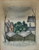 Denton Welch (1915-1948) - Village landscape with sheds, signed, handwritten note of provenance