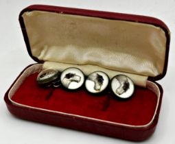 Pair of chrome and Essex crystal intaglio cufflinks, set with Foxhound heads