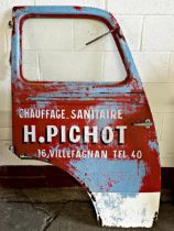 Advertising - 'H. Pichot, Chauffage, Sanitaire', truck door with inscriptions, 151cm high x 96cm