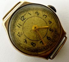 Early 20th century Rolex 9ct dress watch, 22mm case, faded dial with gilt hands, no bracelet