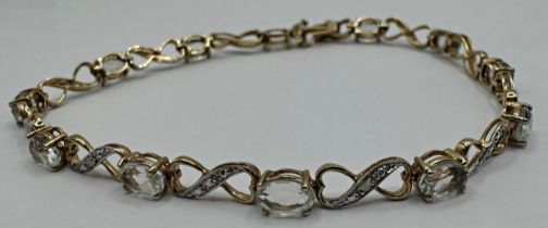 9ct diamond and quartz tennis type bracelet, 20.5cm long, 5.2g