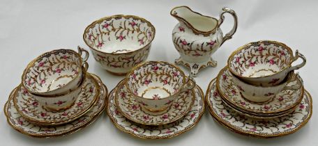 Good Victorian part tea service hand painted with roses and gilt trails, comprising cups, saucers,
