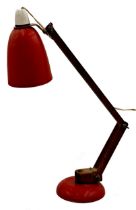 Vintage early Terence Conran Maclamp in red colourway with articulated wooden arm, 48cm high approx