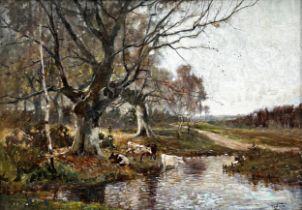Robert Scott-Temple (fl 1874-1900) - Cattle and stream in a rural landscape, signed, oil on