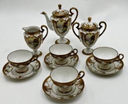 Noritake fine porcelain part tea service comprising a tea pot, milk jug, twin handled sugar bowl