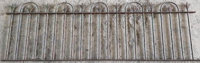 Antique cast iron railing with spearpoint finials,83cm high x 256cm wide, together with a further