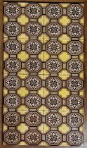 Victorian ceramic floor tile picture, probably by Minton, 80 x 40cm, framed