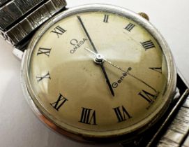 Vintage Omega Geneve chrome gents dress watch, 32mm case, cream dial with Roman numerals, manual