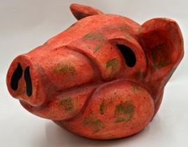 Mike Chase (20th/21st century)-Head of a pig, unusual fibreglass moulded mask with painted