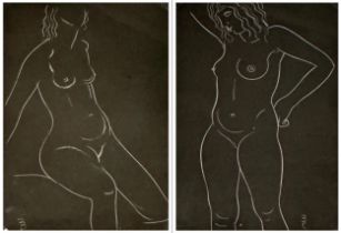 Eric Gill (1882-1940)-Two nude studies from Eric Gill's twenty five nudes, first edition wood