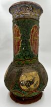 Unusual Indian terracotta flue in the form of a baluster vase with polychrome decoration of