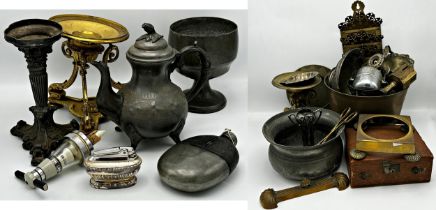 Mixed collection of metalware to include a possible Chinese brass cauldron together with a further