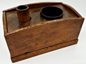 Antique Japanese elm Tobakabon box, complete with pestle and mortar type tools, 36cm long