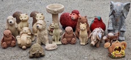 Collection of reconstituted stone garden ornaments in the form of various animals to include,