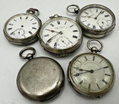 Five antique silver pocket watches