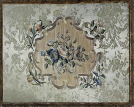 Good quality late 19th century framed and glazed silkwork panel with central entwined floral bouquet