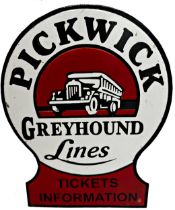 Advertising - Pickwick Greyhound Lines Ticket information, enamel picture sign, 29.5 x 23.5cm