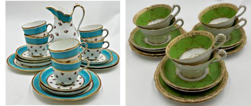 Cauldon Ltd porcelain part tea service, decorated with roses with turquoise and gilt boarders,