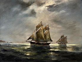 F* Abraham (early 20th century) - Marine scene, signed, oil on canvas, 60 x 80cm, gilt frame