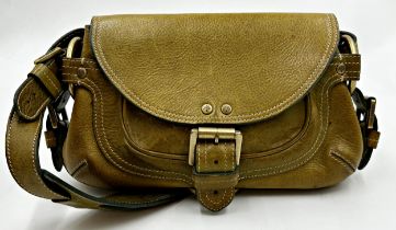 A vintage leather Mulberry handbag in apple green. Gold tone hardware with buckles to the side and