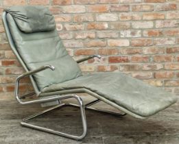 Kenneth Bergenblad for Royal Dux of Sweden - 'The Cicero recliner', stone green leather upon a