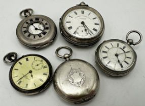 Five antique silver pocket watches